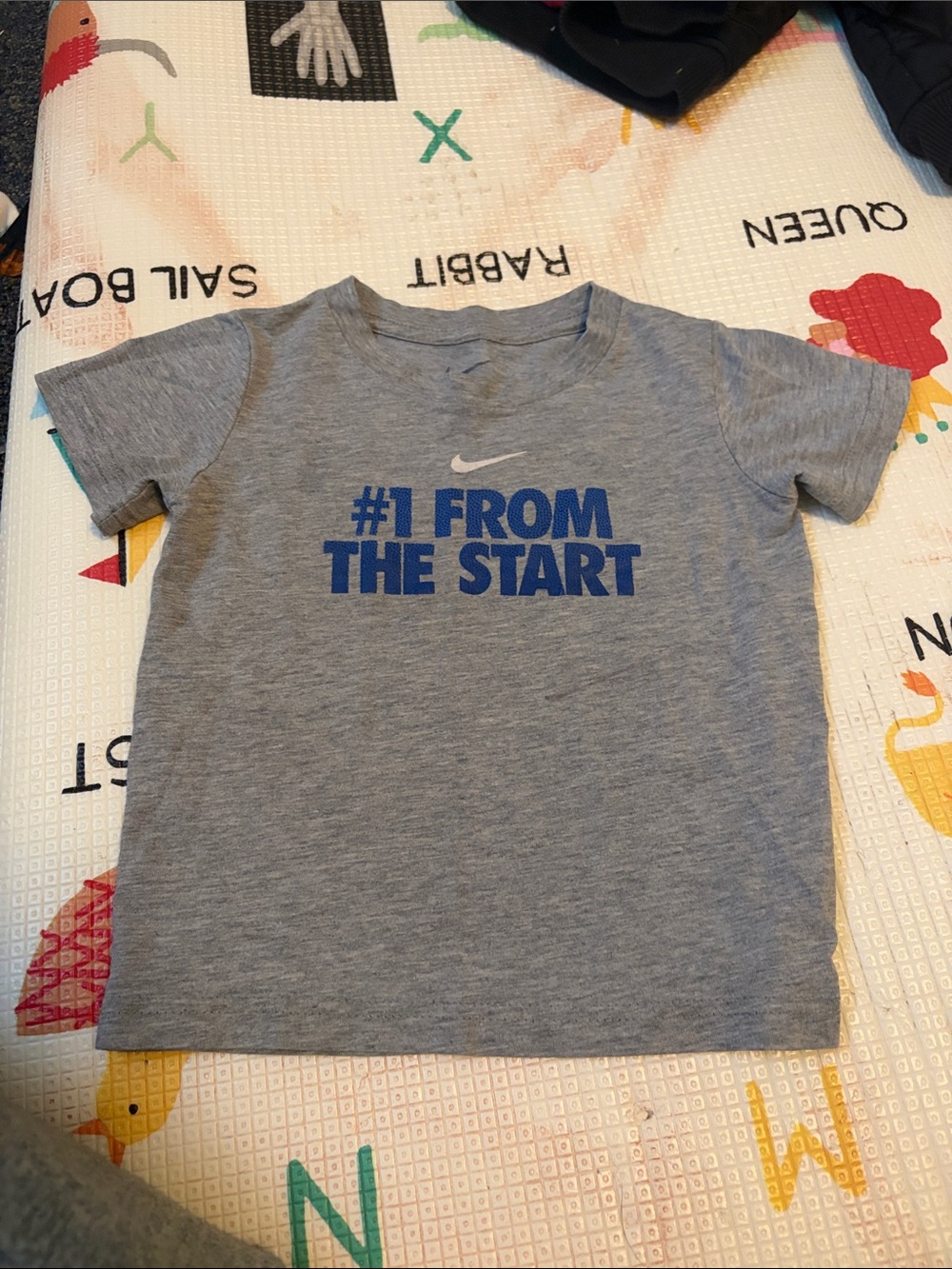 Nike Gray Kids Tee with Blue Graphic